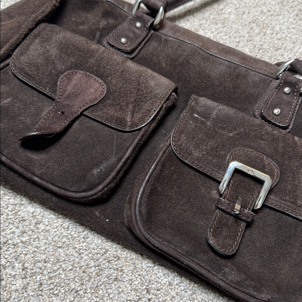 Made in Italy Genuine Leather Suede Hand Saddle Bag in Brown - Picture 2 of 14